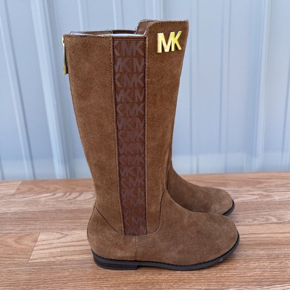 Michael Kors Emma Chey Suede Caramel Tall Zip Boots Girls NEW - Picture 3 of 6